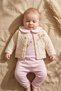 Flora Soft Touch Baby Girl 3-Piece Set - Jacquard Cardigan, Baby Collar Floral Embroidered Bodysuit and Pants Combination - 3