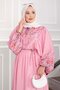 Floral Pattern Half Button Dress Pink - 2
