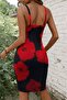 Women's Strappy Ring Detailed Double Breasted Collared Patterned Single Jersey Short Dress - 3