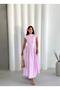 Women's Fit Molded Maxi Dress with Waist Fit and Wide Skirt, Stylish Casual and Event Dress, Black & Pink - 3