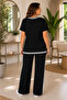 Women's V-Neck Stripe Detailed Two-Piece Set – Comfortable Fit Wide-Leg Pants Casual Set - 2