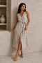 V-Neck Belted Linen Midi Dress