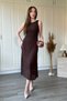 Lace Skirt Ruffle Detailed Sleeveless Midi Brown Dress - 4