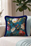 Floral Pattern Baroque Fringed Pillowcase-Romantic Floral Petrol Blue Navy Blue Tassel Throw Pillow Cover - 6
