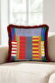 Colorful Striped Patchwork Fringed Pillowcase - Geometric Bohemian Blue Burgundy Tassel Throw Pillow Cover