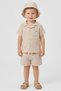 Toddlers Boy 3 Pieces Brand Logo Shirt And Shorts With Hat Set, Beige