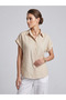 Women's Beige Low-Sleeve Linen Shirt with Buttons, Comfortable Fit, Summer Basic Stylish Shirt