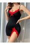 Women's Lace Detailed Viscose Nightgown with Rope Straps and Side Slits - 6
