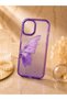 iPhone 11 (6.1 Inch) Compatible Silvery Transparent Butterfly Patterned Color Gradient Processing Stone Detailed Metal Camera Protected Hard Silicone Butterfly Case