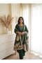 Women Green Embroidered Muslin Kurta Set with Dupatta and Straight Pants 3 Piece Ethnic Indian Pakistani Suit for Ladies