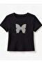 Girl's Butterfly Embroidered Stone-Embellished T-Shirt - 4