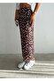 Women's Brown High Waist Leopard Patterned Long Midi Length Satin Look Flowy Slip Skirt - 2