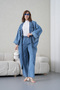 Women's Bead Embellished Denim Kimono Cardigan Top and Bottom Set - 5