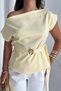 Women's Asymmetrical Cut Modal Fabric Blouse with Buckle Detail and Belt - 2