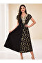 Black Foil Butterfly Print A-Line Midi Dress - 2