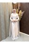 Lina Cape Stone Detailed Draped Evening Dress |   Beige