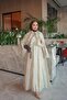 Beige Collared Ruffled Chiffon Dress