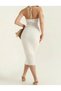 Cream Neck Tie-Up Openwork Knitwear Women's Dress - 3