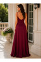 Davet Elegance-Women's Strappy Double-Breasted Collar Waist-Fitted Long Crepe Evening Dress - 3