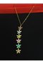 316L Steel Gold Color Y Model Colorful Stone Necklace - 2