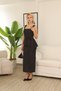 Square Neckline Peplum Detailed Polka Dot Dress Black - 3