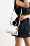 Silver Women's Crossbody Hand and Shoulder Bag with Gold Accessories - 2