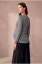 Maternity Medium Gray Melange Viscose Degaje Collar Long Sleeve Blouse with Inner Undershirt and Breastfeeding Feature Sawyer - 4