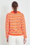 Women's Orange Oversize Polo Neck Striped Long Sleeve Knitwear Sweater Winter/Autumn - 3