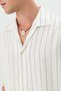 Ecru Linen Blend Striped Relax Fit Men's Short Sleeve Shirt - 4