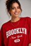 Women's Oversize 100% Cotton Brooklyn Printed Comfortable Fit T-Shirt - Red - 2