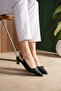Two-Buckle Hazelnut Heeled Women's Shoes 4 cm Skin Black - 2