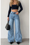 Ice Blue High Waist Knee-Pocket Detailed Ripped Spanish-Cut Jean Denim Trousers - 3