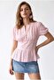 4895 Women's Transparent Embroidered Floral Patterned Balloon Sleeve Blouse Powder - 3