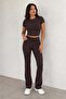 Body-Hugging Stretchy Knitted Crop Tshirt and Spanish Flare Leggings - 3