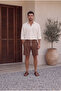 Men's Brown Muslin Fabric Look Woven Shorts Summer Efil Efil with Back Pockets