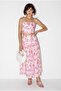 Women's Pink Crop Blouse Midi Skirt Patterned Linen Bottom-Top Set 60644 60286425 - 2