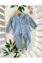 Reflective Teddy Bear Detail, Front Snap Fasteners, Knitted Denim Fabric, Seasonal 2-Piece Set - 2
