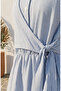 Side Tie Striped Buttoned Hijab Dress 0349-03 Blue - 4