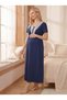 Women's Navy Blue Striped Dressing Gown and Lace Maternity Nightgown Set Hospital Delivery Set 2-Piece - 3