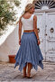 Indigo Lined Fringed Cut Elastic Waist Casual Wrinkled Long Woven Skirt 95 70 - 7