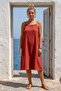 Brick Red Strapless Collar Hidden Pocket Adjustable Strap Casual Muslin Woven Dress 95 55