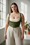 Plus Size Khaki Women's Belted Corset with Tie Detail - 5