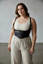 Plus Size Black Women's Belted Corset with Lace-Up Detail Leather-Look - 3
