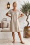 Beige Lace Collar Short Sleeve Lined Skirt Embroidered Casual Cotton Woven Dress 102 55 - 4