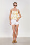 Women's Thick Strap Blouse with Ruffled Hem - Yellow Floral - 4