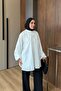 Women's Collar Tie Flower Embroidery Detail Half Buttoned Tunic White - 4