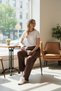 Women's Stretch Pleated Palazzo Trousers, Wide Leg, Elastic Waist, Formal Wear (UAE/KSA, Alpha, L, Regular, Regular, BROWN) - 3