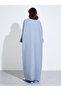 Light Blue Graphic Embroidered Open Front Abaya - 4