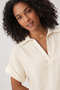 Women's Off-White Relaxed Fit Short Sleeve Linen Shirt Blouse - 7