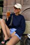 Women's Navy Blue Suprem Lycra Oversize T-Shirt - 2